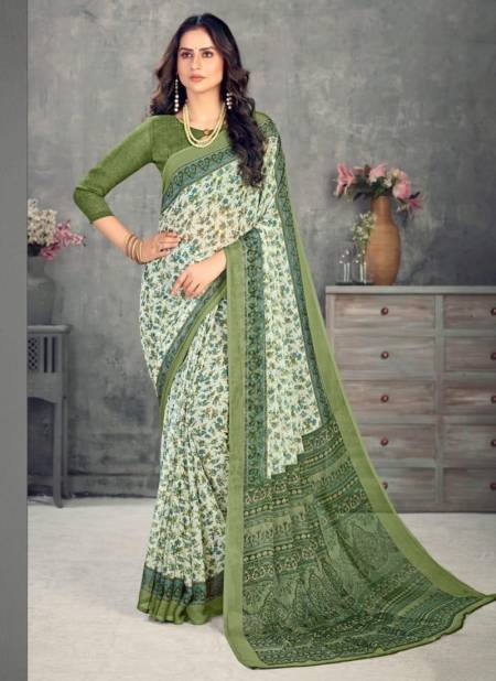Green Colour RUCHI KESARIYA CHIFFON 63rd EDITION Designer Casual Wear Chiffon Printed Saree Collection 1301 D